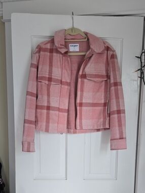 Old Navy Pink Plaid Zip-Front Shacket Jacket - Women